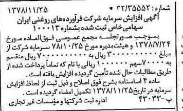 خبر روزنامه رسمی شماره 16024 چاپ شده در تاريخ 1378/12 درباره شرکت فرآورده های روغنی ایران