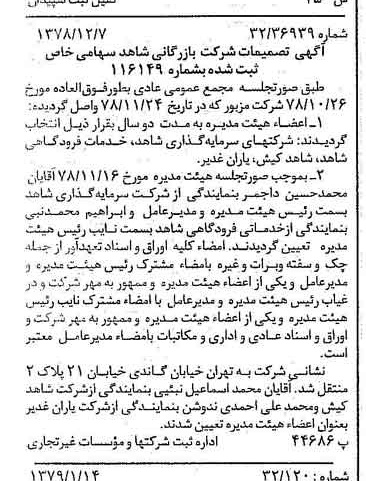 خبر روزنامه رسمی شماره 16057 چاپ شده در تاريخ 1379/01 درباره شرکت بازرگانی شاهد