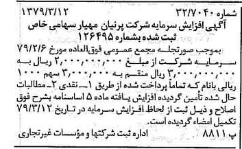 خبر روزنامه رسمی شماره 16111 چاپ شده در تاريخ 1379/04 درباره شرکت پرنیان مهیار