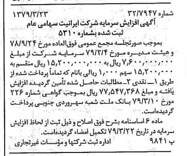 خبر روزنامه رسمی شماره 16115 چاپ شده در تاريخ 1379/04 درباره شرکت ایرانیت