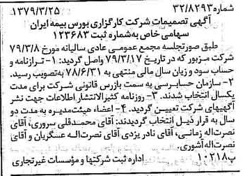 خبر روزنامه رسمی شماره 16116 چاپ شده در تاريخ 1379/04 درباره شرکت کارگزاری بورس بیمه ایران