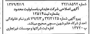 خبر روزنامه رسمی شماره 16131 چاپ شده در تاريخ 1379/04 درباره شرکت هایداپ