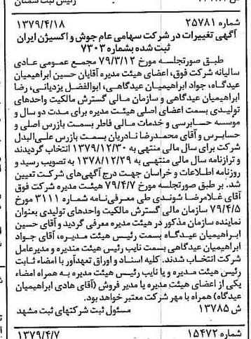خبر روزنامه رسمی شماره 16142 چاپ شده در تاريخ 1379/05 درباره شرکت جوش و اکسیژن ایران
