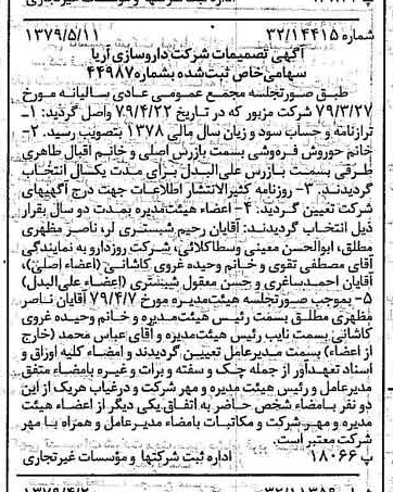 خبر روزنامه رسمی شماره 16151 چاپ شده در تاريخ 1379/05 درباره شرکت داروسازی آریا