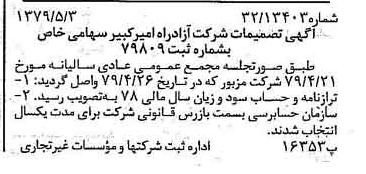 خبر روزنامه رسمی شماره 16155 چاپ شده در تاريخ 1379/05 دقت 97 درباره شرکت آزاد راه امیر کبیر