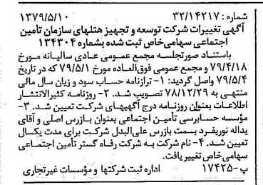 خبر روزنامه رسمی شماره 16162 چاپ شده در تاريخ 1379/05 درباره شرکت رفاه گستر تامین اجتماعی
