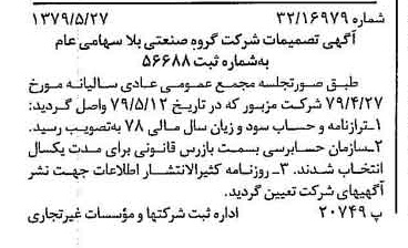 خبر روزنامه رسمی شماره 16171 چاپ شده در تاريخ 1379/06 درباره شرکت گروه صنعتی بلا