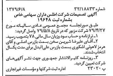 خبر روزنامه رسمی شماره 16184 چاپ شده در تاريخ 1379/06 درباره شرکت اطلس داران