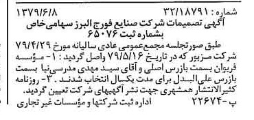 خبر روزنامه رسمی شماره 16184 چاپ شده در تاريخ 1379/06 درباره شرکت صنایع فورج البرز