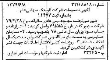 خبر روزنامه رسمی شماره 16187 چاپ شده در تاريخ 1379/06 درباره شرکت آلومتک