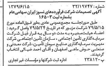 خبر روزنامه رسمی شماره 16188 چاپ شده در تاريخ 1379/06 دقت 95 درباره شرکت فراورده های نسوز ایران
