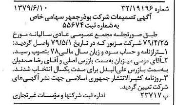 خبر روزنامه رسمی شماره 16189 چاپ شده در تاريخ 1379/06 دقت 100 درباره شرکت بوذرجمهر
