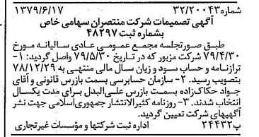خبر روزنامه رسمی شماره 16190 چاپ شده در تاريخ 1379/07 درباره شرکت منتصران