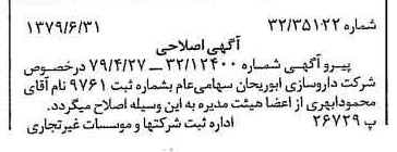 خبر روزنامه رسمی شماره 16200 چاپ شده در تاريخ 1379/07 درباره شرکت داروسازی ابوریحان