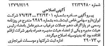 خبر روزنامه رسمی شماره 16212 چاپ شده در تاريخ 1379/07 درباره شرکت ایران دارو