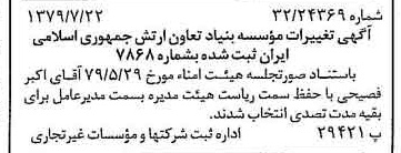 خبر روزنامه رسمی شماره 16218 چاپ شده در تاريخ 1379/08 درباره مؤسسه بنیاد تعاون ارتش جمهوری اسلامی ایران