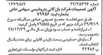 خبر روزنامه رسمی شماره 16237 چاپ شده در تاريخ 1379/08 درباره شرکت بازرگانی پتروشیمی