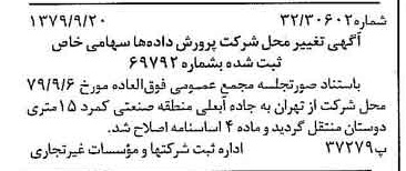خبر روزنامه رسمی شماره 16269 چاپ شده در تاريخ 1379/10 درباره شرکت پرورش داده ها