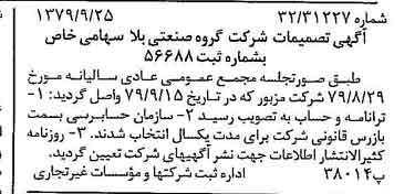 خبر روزنامه رسمی شماره 16271 چاپ شده در تاريخ 1379/10 درباره شرکت گروه صنعتی بلا
