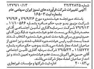 خبر روزنامه رسمی شماره 16282 چاپ شده در تاريخ 1379/10 دقت 93 درباره شرکت فراورده های نسوز ایران