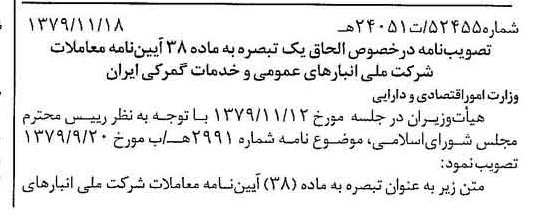 خبر روزنامه رسمی شماره 16312 چاپ شده در تاريخ 1379/12 دقت 93 درباره شرکت انبار های عمومی و خدمات گمرکی ایران