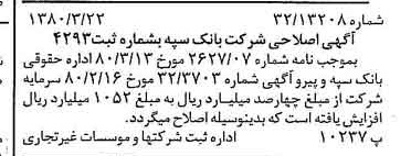 خبر روزنامه رسمی شماره 16397 چاپ شده در تاريخ 1380/03 درباره شرکت بانک سپه