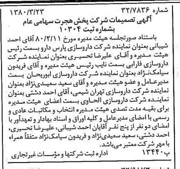 خبر روزنامه رسمی شماره 16412 چاپ شده در تاريخ 1380/04 درباره شرکت پخش هجرت