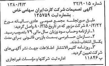 خبر روزنامه رسمی شماره 16413 چاپ شده در تاريخ 1380/04 درباره شرکت کارت ایران