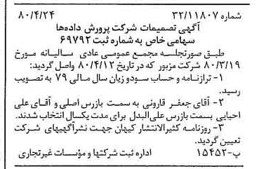 خبر روزنامه رسمی شماره 16432 چاپ شده در تاريخ 1380/05 درباره شرکت پرورش داده ها