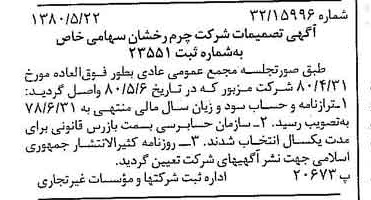 خبر روزنامه رسمی شماره 16457 چاپ شده در تاريخ 1380/06 درباره شرکت چرم رخشان