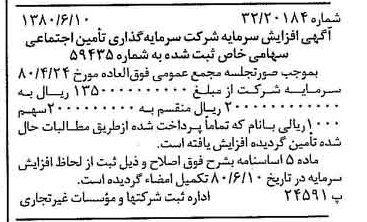 خبر روزنامه رسمی شماره 16475 چاپ شده در تاريخ 1380/06 درباره شرکت سرمایه گذاری تأمین اجتماعی