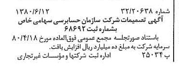 خبر روزنامه رسمی شماره 16476 چاپ شده در تاريخ 1380/06 درباره شرکت سازمان حسابرسی