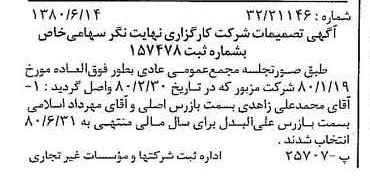 خبر روزنامه رسمی شماره 16478 چاپ شده در تاريخ 1380/07 درباره شرکت کارگزاری نهایت نگر