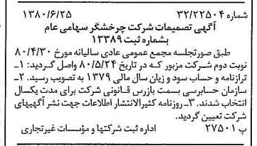 خبر روزنامه رسمی شماره 16482 چاپ شده در تاريخ 1380/07 درباره شرکت چرخشگر