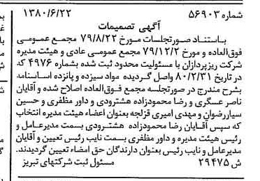 خبر روزنامه رسمی شماره 16488 چاپ شده در تاريخ 1380/07 درباره شرکت ریز پردازان