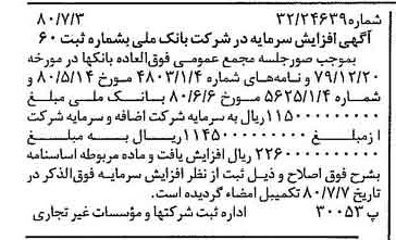 خبر روزنامه رسمی شماره 16496 چاپ شده در تاريخ 1380/07 درباره شرکت بانک ملی