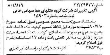 خبر روزنامه رسمی شماره 16522 چاپ شده در تاريخ 1380/08 درباره شرکت گروه هتل های هما