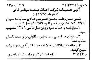 خبر روزنامه رسمی شماره 16547 چاپ شده در تاريخ 1380/09 درباره شرکت احداث صنعت