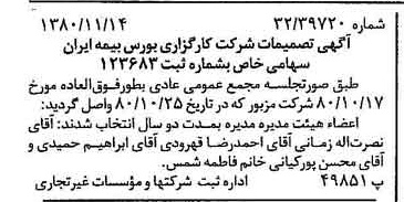 خبر روزنامه رسمی شماره 16596 چاپ شده در تاريخ 1380/11 درباره شرکت کارگزاری بورس بیمه ایران