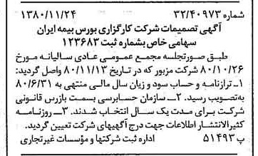 خبر روزنامه رسمی شماره 16602 چاپ شده در تاريخ 1380/12 درباره شرکت کارگزاری بورس بیمه ایران
