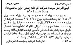 خبر روزنامه رسمی شماره 16650 چاپ شده در تاريخ 1381/02 درباره شرکت کارخانه چینی ایران