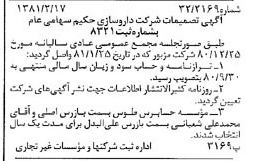 خبر روزنامه رسمی شماره 16663 چاپ شده در تاريخ 1381/02 درباره شرکت دارو سازی حکیم