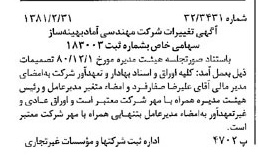خبر روزنامه رسمی شماره 16676 چاپ شده در تاريخ 1381/03 درباره شرکت مهندسی آماد بهینه ساز