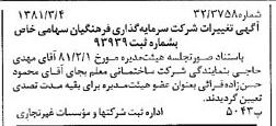 خبر روزنامه رسمی شماره 16677 چاپ شده در تاريخ 1381/03 درباره شرکت سرمایه گذاری فرهنگیان