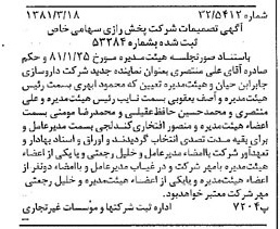 خبر روزنامه رسمی شماره 16689 چاپ شده در تاريخ 1381/03 درباره شرکت پخش رازی