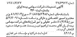 خبر روزنامه رسمی شماره 16696 چاپ شده در تاريخ 1381/04 درباره شرکت سهامی بیمه ایران