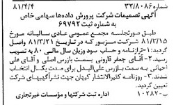 خبر روزنامه رسمی شماره 16703 چاپ شده در تاريخ 1381/04 درباره شرکت پرورش داده ها