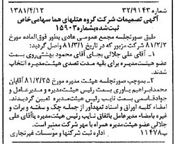 خبر روزنامه رسمی شماره 16710 چاپ شده در تاريخ 1381/04 درباره شرکت گروه هتل های هما