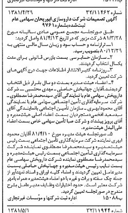 خبر روزنامه رسمی شماره 16728 چاپ شده در تاريخ 1381/05 درباره شرکت داروسازی ابوریحان