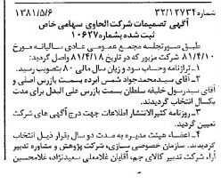 خبر روزنامه رسمی شماره 16732 چاپ شده در تاريخ 1381/05 درباره شرکت الحاوی
